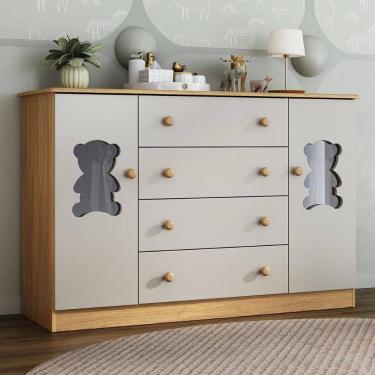 Imagem de Cômoda Infantil 125cm 2 Portas com Vidro e 4 Gavetas Teddy Multimóveis MP4490