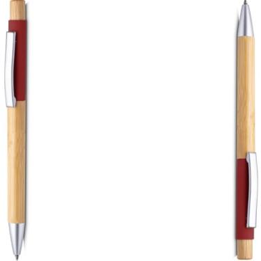 Imagem de Caneta Esferográfica Retrátil em Alumínio Reciclável e Bambu, Escrita Azul, Refil Parker, Grip Antiderrapante, 1 e 2Unidades, 1mm (Kit 2 Vermelho)