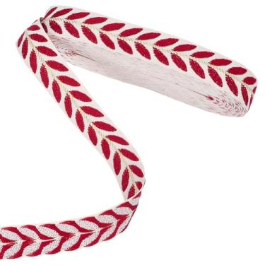 Imagem de DELORIGIN Fita jacquard de 10 metros fita tecida vermelha padrão de folha bordado alça de renda para costura faça você mesmo artesanato cortina decoração de casa alças de mochila embalagem de buquê de