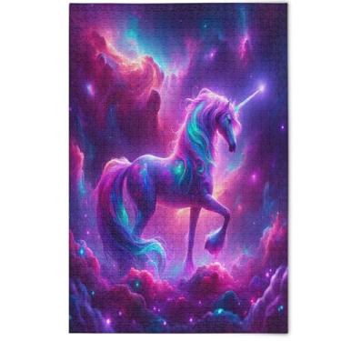 Imagem de Quebra-cabeça adulto fantasia unicórnio roxo brilhante 500 peças presentes engraçados para amantes de quebra-cabeças, natureza, divertidos, desenhos animados, arte animal, 500 peças, 52 x 37,8 cm