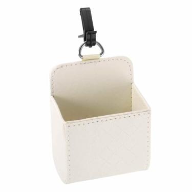 Imagem de HARFINGTON Bolsa de armazenamento de ventilação de carro de couro PU organizador de estojo de armazenamento automotivo portátil bolso com gancho para chaves moeda óculos de celular, bege