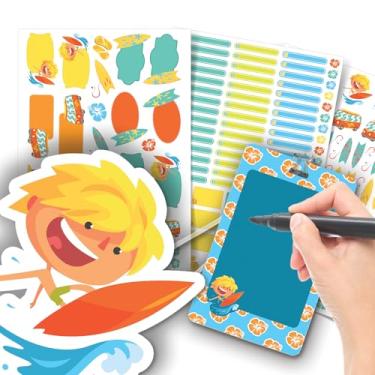 Imagem de Etiqueta Escolar Menino com TAG + Caneta (Surf Praia, Etiquetas + 1 TAG de Mochila)