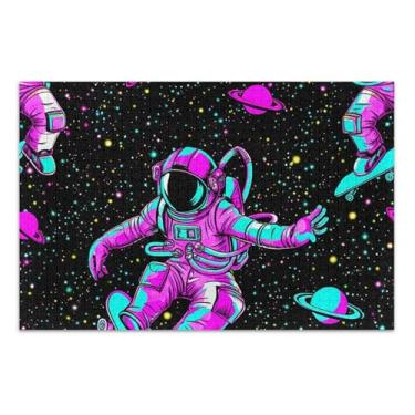 Imagem de Quebra-cabeça astronauta espaço preto escuro 1000 peças para adultos cenário floral arte personalizada difícil grande quebra-cabeça engraçado presentes de jogo de quebra-cabeça, 75 x 40 cm