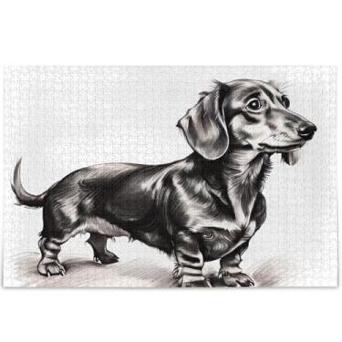 Imagem de Quebra-cabeças personalizados com estampa de cachorro Dachshund com 500 peças para adultos, arte de arte, estampa animal, quebra-cabeça de cena de inverno, engraçado, 52 x 37,8 cm