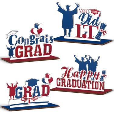 Imagem de 4 Pcs KSKSPE Graduation Decorations Party Supplies Table Centerpieces,Graduation Theme Design and Sturdy Wooden for Graduation Party Favors Decorations,Red&Blue