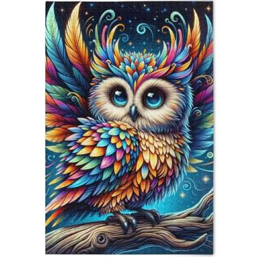 Imagem de Quebra-cabeça fofo de coruja arco-íris 1000 peças adultos desenho animado arte animal divertido família quebra-cabeça personalizado presentes de festa de elefante branco, 75 x 50 cm