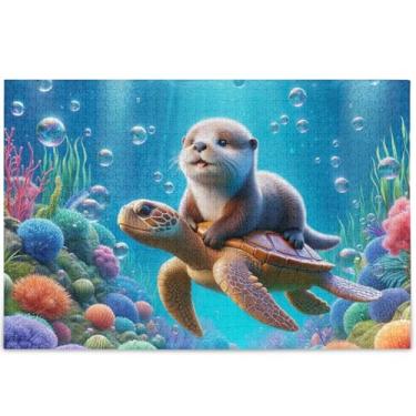 Imagem de Quebra-cabeça personalizado tartaruga marinha lontra mundo subaquático 1000 peças jogo adulto quebra-cabeça tecnologia presentes arte dura quebra-cabeça arte animal, 75 cm x 50 cm