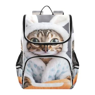 Imagem de Cute Bunny Cat Easter Kids Backpacks for Girls Student Back to School Bags Cute Bookbags Elementary Ages 6-12 Backpack for Boys, 18L
