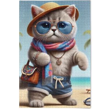 Imagem de Quebra-cabeça de gatinho engraçado personalizado gato fofo 1000 peças adultos flor estampa animal único divertido brinquedo adulto amigos família jogos presentes, 75 cm x 50 cm