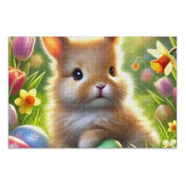 Imagem de Quebra-cabeças 1000 peças de arte de pintura de animais para adultos personalizado divertido quebra-cabeça rígido fofo coelho verde prado engraçado presentes de jogo de quebra-cabeça, 75 x 40 cm