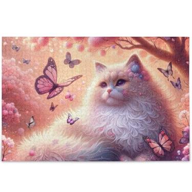 Imagem de Ragdoll Gato Flor de Cerejeira Rosa Quebra-cabeças Personalizados Adulto 1000 Peças Família Elefante Branco Presentes Difíceis Cenário Arte Animal, 75 cm x 50 cm