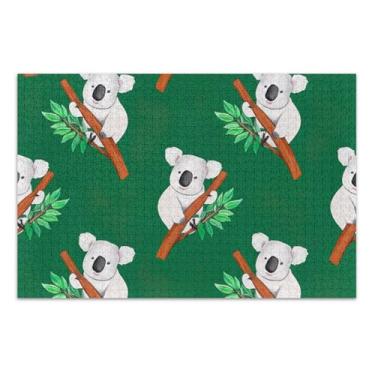 Imagem de Quebra-cabeça adulto 500 peças elefante branco quebra-cabeça duro arte animal coala folhas verde, 50 x 35 centímetros