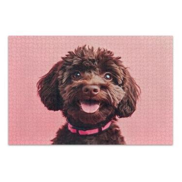 Imagem de Quebra-cabeça de 1000 peças para adultos Poodle marrom feliz sorrindo família elefante branco presentes exclusivo para adultos desenho animado animal, 75 x 40 centímetros
