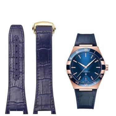 Imagem de AXPTI Pulseira de relógio Omega Constellation Double Eagle Series Manhattan borracha bovina masculina notch 25-14 mm (ouro azul)