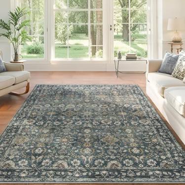 Imagem de ARKIIKI Tapetes para sala de estar, tapetes macios e grandes para sala de estar, tapete lavável azul, tapetes vintage para quarto, escritório, lavanderia, tapete antiderrapante de borracha, azul