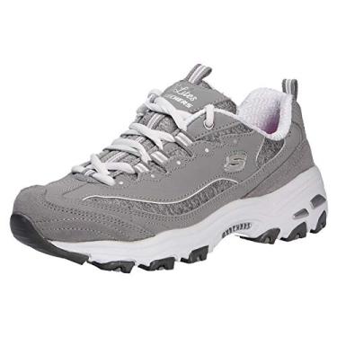 Imagem de Skechers D'Lites - Me Time tênis moderno com cadarço feminino, cinza/branco, 35
