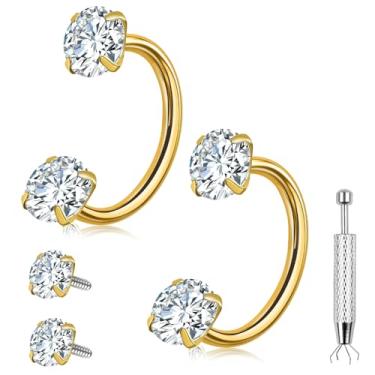 Imagem de ONEISNG 2 peças 20G Anel de nariz ferradura G23 titânio roscado internamente anéis de septo para mulheres homens anéis de zircônia cúbica dupla meia argola de nariz Helix Daith Lip Tragus brinco 8 mm