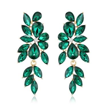 Imagem de EleQueen Brincos femininos simétricos marqueses para festas de formatura, joias elegantes para noivas e damas de honra, Cristal, Cristal