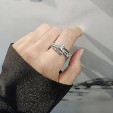 Imagem de Delicados anéis de trevo de quatro folhas para mulheres anel ajustável moda declaração sorriso trevo flor compromisso dedo aberto banda inspiradora boa sorte dia de São Patrício joias