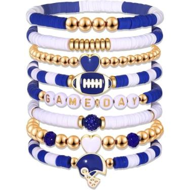 Imagem de RLHRNDE Pulseira com pingente de futebol para dia de jogo para mulheres e homens, requintada, empilhável, esportiva, elástica, para fãs de futebol, acessórios de amizade, roupas, joias de Natal
