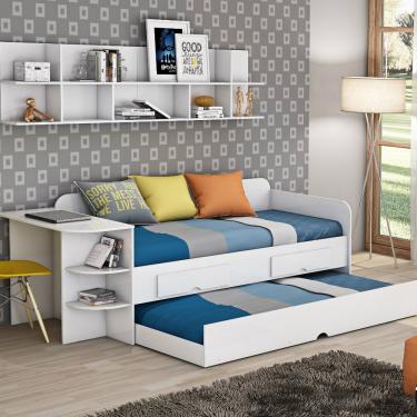 Imagem de Bicama Solteiro com Nicho Lateral em MDF Helena Permobili - Branco