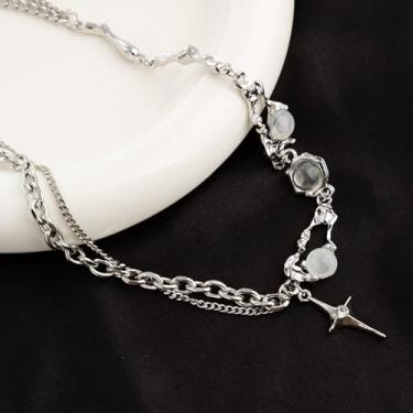 Imagem de Colar feminino banhado a prata com pedras do luar, fofo, delicado, simples, joias modernas, presentes para mulheres