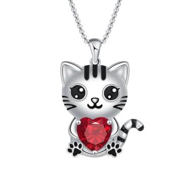Imagem de CASOLVX Colar de gato preto - Colar de coração de gato fofo com coração de strass - joia para mulheres e meninas adolescentes, standard, Metal, Strass