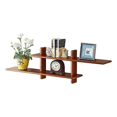 Imagem de Prateleira de parede, sala de estar, armário de armazenamento de madeira maciça, banheiro, pendurar na parede, estante dupla, cor nogueira, 1100175318 mm