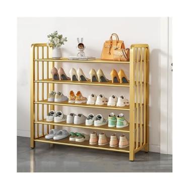 Imagem de Organizador de sapatos para entrada, organizador de sapatos independente de malha de metal de 3/4/5 camadas, prateleira de armazenamento de sapatos para corredor, sala de estar, armário (preto/dourado