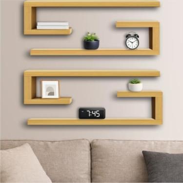 Imagem de Kit de Nichos Minimalista para Sala e Escritório – Prateleira de Parede Decorativa Modelo J(4 Unidades,60x20x20 Mdf Amadeirado)