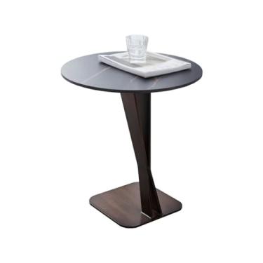 Imagem de Mesa lateral de sofá, mesa lateral de ardósia nórdica, sala de estar, pequena mesa de centro, moderna, simples, arredondada, varanda, mesa de centro
