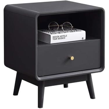 Imagem de Mesa de cabeceira de madeira maciça para quarto nórdico de madeira simples armário de cabeceira branco