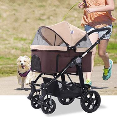 Imagem de U5GAAALPPQ9 Carrinho de bebê de duas vias para cães grande para animais de estimação/bolsa de carrinho de alta qualidade removível para animais de estimação cinza (marrom)