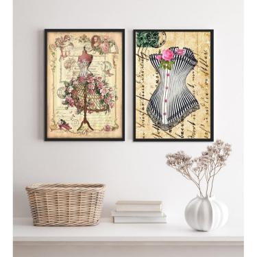 Imagem de Kit 2 Quadros Moda Vintage- Vestido E Espartilho 24X18Cm