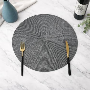 Imagem de Anchorhome Jogo americano trançado redondo de 10 a 38 cm lavável de algodão e poliéster, tapetes de mesa de tecido resistente ao calor para mesa de jantar, cozinha, festa, decoração de férias, preto
