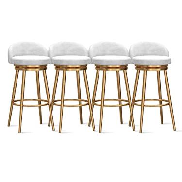 Imagem de Banquetas de balcão conjunto de 4 - banquetas de veludo estofadas com perna de metal dourado, cadeiras de bar de ilha de cozinha modernas cadeiras de jantar com encosto baixo, 64 cm A, branco