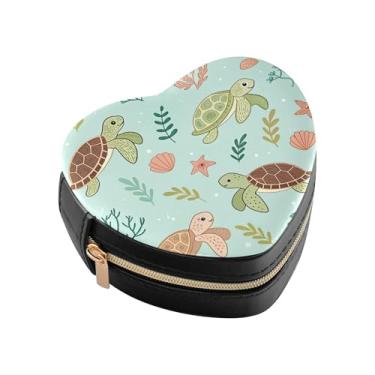 Imagem de Burbuja Mini caixa de joias em forma de coração de tartaruga para mulheres e meninas, estojo portátil organizador de armazenamento para brincos, anéis, colares e pulseiras