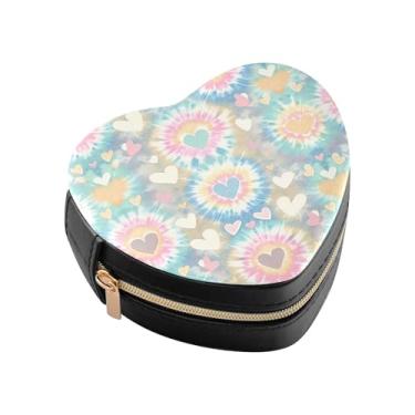Imagem de Burbuja Caixa de joias em forma de coração tie dye mini estojo de joias de viagem para mulheres e meninas, estojo portátil organizador de armazenamento para brincos, anéis, colares e pulseiras