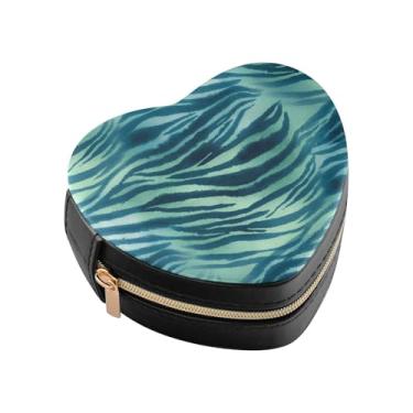 Imagem de Burbuja Caixa de joias em forma de coração em forma de zebra azul verde mini estojo de joias de viagem para mulheres e meninas, estojo portátil organizador de armazenamento para brincos, anéis
