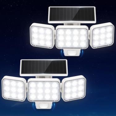 Imagem de WdtPro Sensor de movimento externo com luzes solares, holofotes solares brilhantes de 3500 lm, painel de vidro ajustável e atualizado, luzes de segurança LED sem fio, à prova d'água para quintal