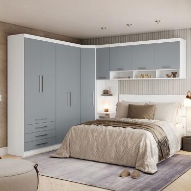 Imagem de Quarto de Canto Casal com Guarda Roupa Aereo e Cabeceira Alpes Luciane Moveis