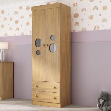 Imagem de Guarda-roupa Infantil 62cm 2 Portas Com Vidro E 2 Gavetas Pirulito Multimóveis MP4466 Madeirado
