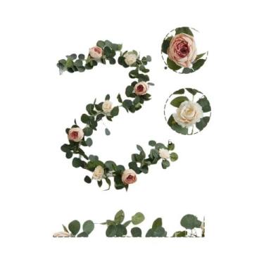Imagem de Flores Artificiais De Peônia E Rosa, Plantas Verdes Para Pendurar Na P