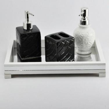 Imagem de Bandeja -M LUXO- Lavabo Banheiro Espelhada Pés metal Madeira cor BRANC