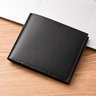Imagem de Carteira masculina curta dobrável com acabamento texturizado - PU fino, 4 compartimentos para cartão e 2 compartimentos para notas, 50 g, 11,6 x 9,5 cm (preto, marrom claro, marrom escuro), Preto