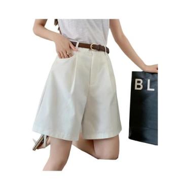 Imagem de Shorts Cargo Femininos De Cintura Alta Em Algodão E Linho Para O Verão