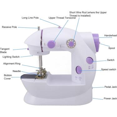 Imagem de Mini máquina de costura ajustável de 2 velocidades com fio duplo portátil máquina de costura multifuncional