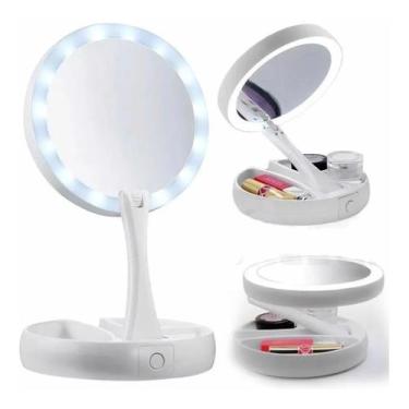 Imagem de Espelho Luz Led Iluminador Mesa Maquiagem Portátil Pilha USB Aumento a