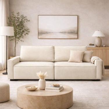 Imagem de Sofá 3 Lugares Moderno Contemporâneo Sala Recepção Suede Cor:bege