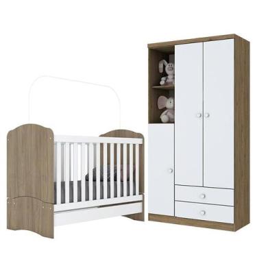 Imagem de Jogo de Quarto Infantil Bala de Menta com Guarda Roupa e Berço Rústico